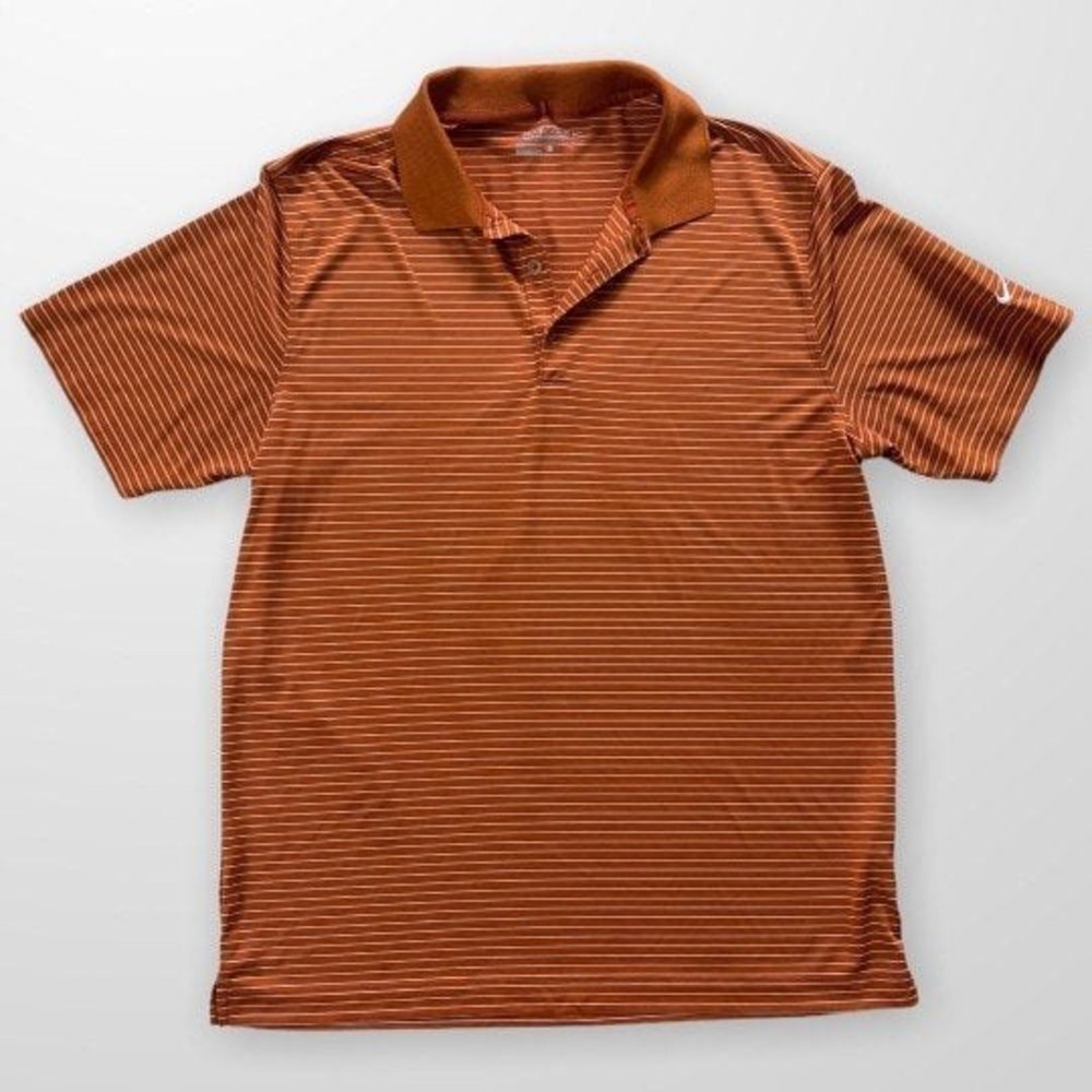 Nike Dri-Fit Golf Polo Shirt Orange & White Stripes Size Large